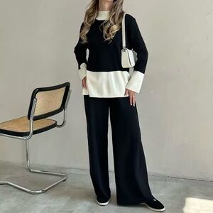 Knit Matching Size - Black & Cream - Pants and Sweater